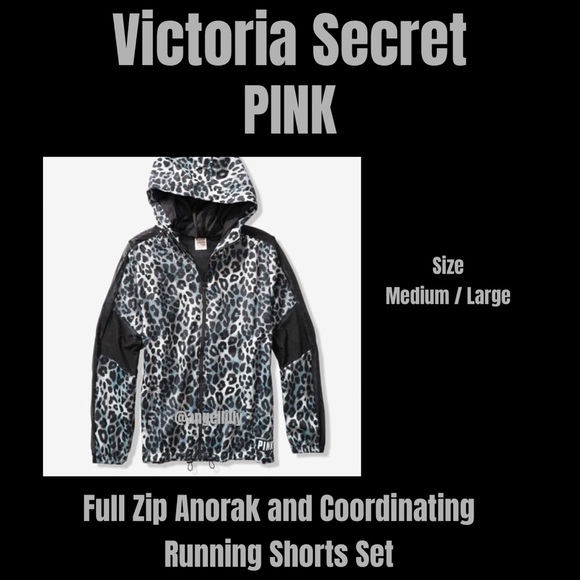 PINK Victoria's Secret Leopard Print Full Zip Anorak & Runnings Shorts Set - Picture 2 of 3